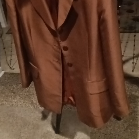 FINAL PRICE JONES NEW YORK 100% silk brown blazer with brown buttons 10 - Picture 4 of 11